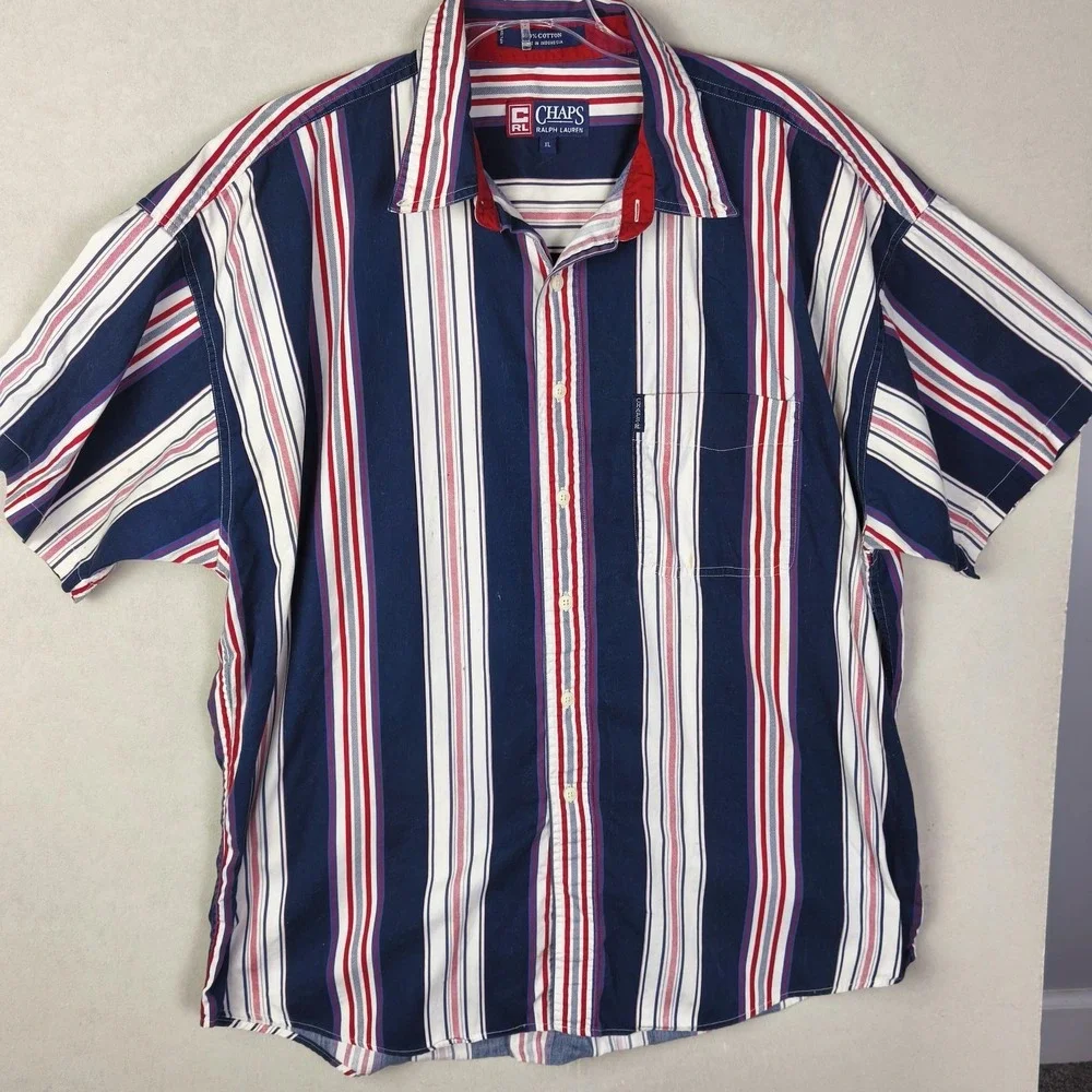 Vintage Chaps Ralph Lauren Men XL MultiColor Button Down Shirt Striped